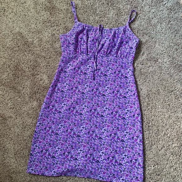 Vintage Y2K Floral Purple Babydoll Sun Mini Dress - Picture 1 of 3